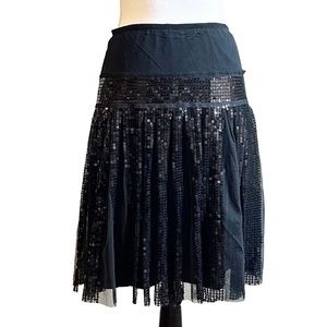 NWT - Max Studio Sequins Tulle Pleated A-Line Party Skirt Women’s Small in Black